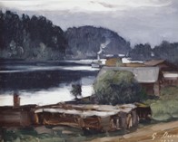 Вечер в гавани Валаама. 1933. Картон, масло. Музей ИИ г. Йоэнсуу, Финляндия.